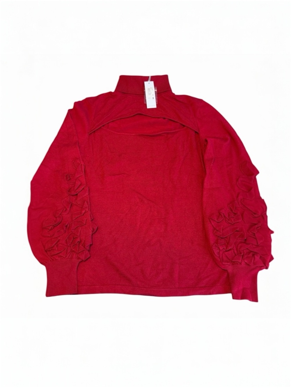 Anne Fontaine Red Ruffled Open Chest Turtleneck Sweater NWT